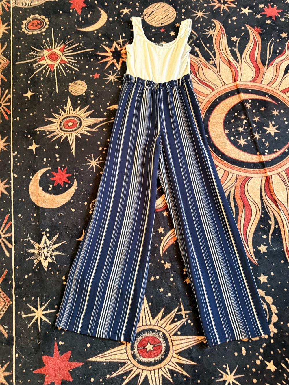 Women’s Wide-Leg Striped Jumpsuit - Navy & White